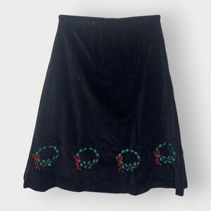 Vtg J Christopher Midi Skirt | M | Black Velveteen Wreaths | Holiday Christmas
